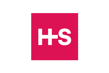 A pink and black logo with the word hs.