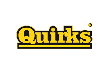 Quiks logo on a black background.