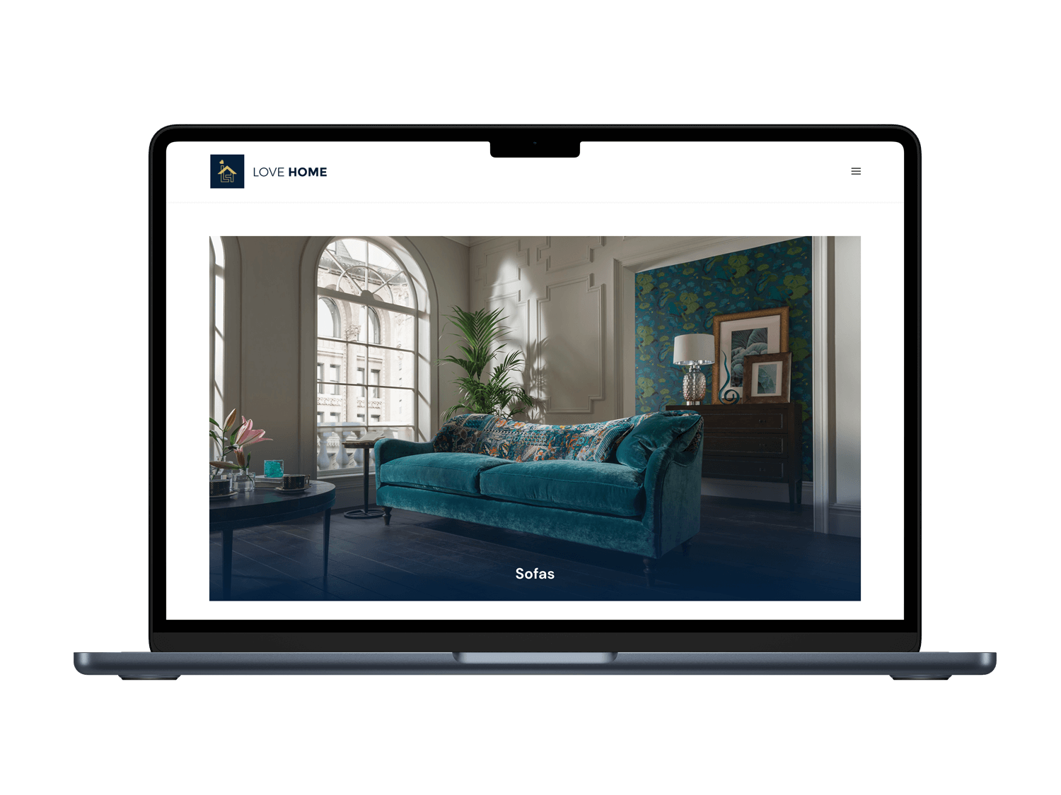 Home interiors website design on a macbook