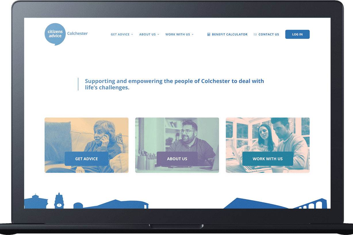A laptop displaying the homepage of a Citizens Advice website.