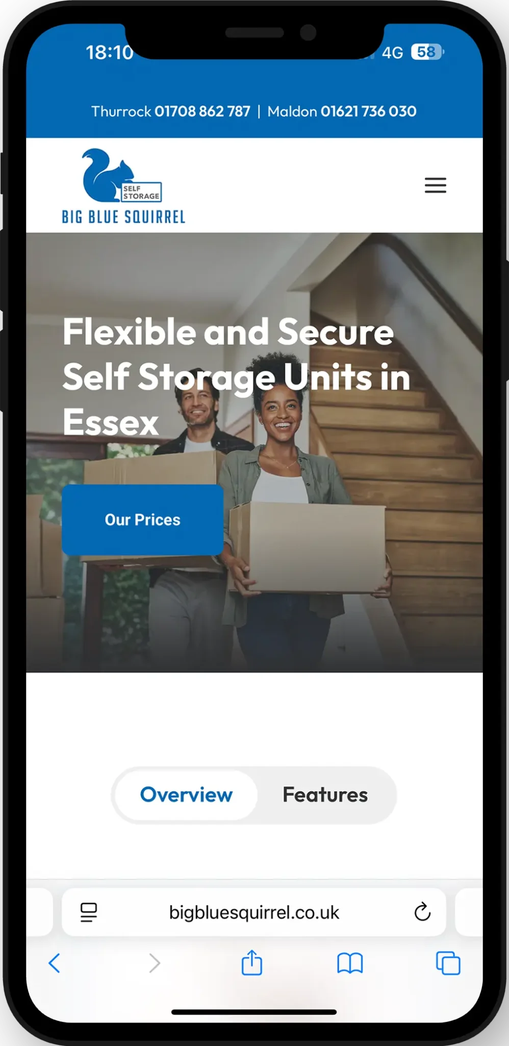 Big Blue Squirrel website design on an iPhone