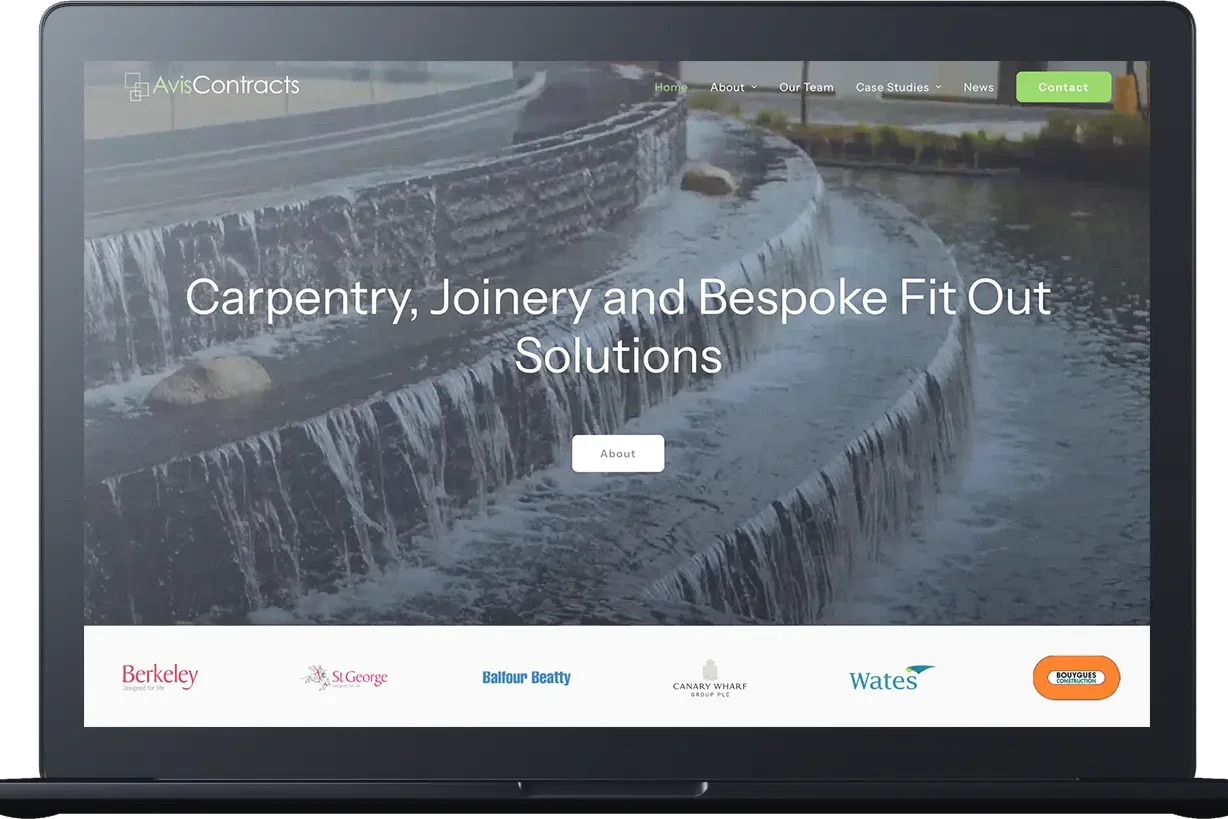 A website homepage for Avis Contracts displays